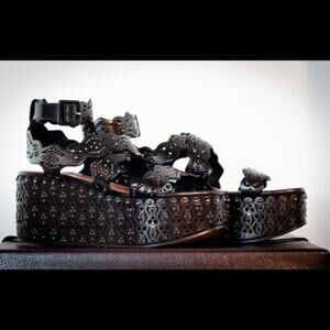 Alaia Laser-cut Platform Sandals Size 37 Black NWT